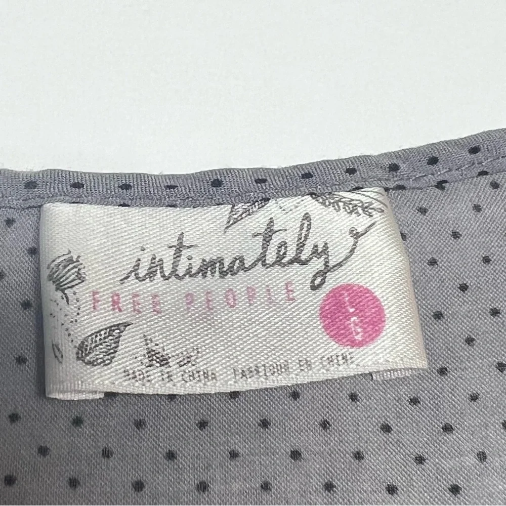 FREE PEOPLE Intimately Gray Polka Dot Lace Ruffle Tunic Mini Dress Boho Size L - Picture 4 of 7